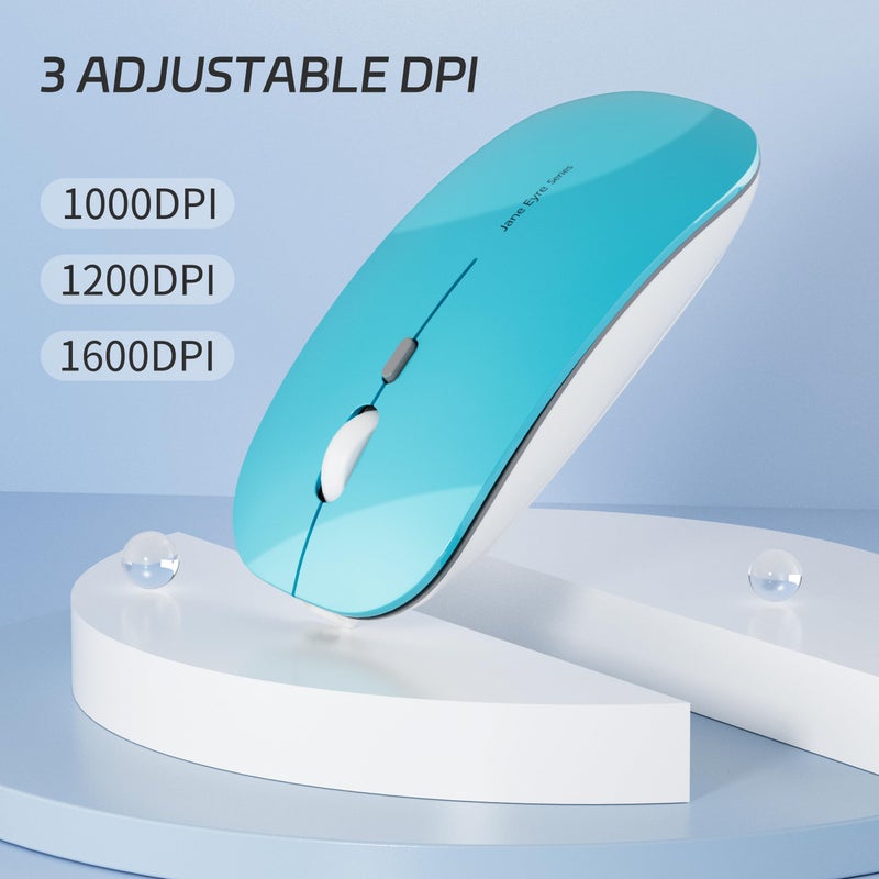Uciefy Q5 Slim Rechargeable Wireless Mouse, 2.4G Optical Silent Ultra Thin Wireless Computer Mouse with USB Receiver and Type C Adapter, Compatible with PC, Laptop, Desktop (Blue) - Image 2